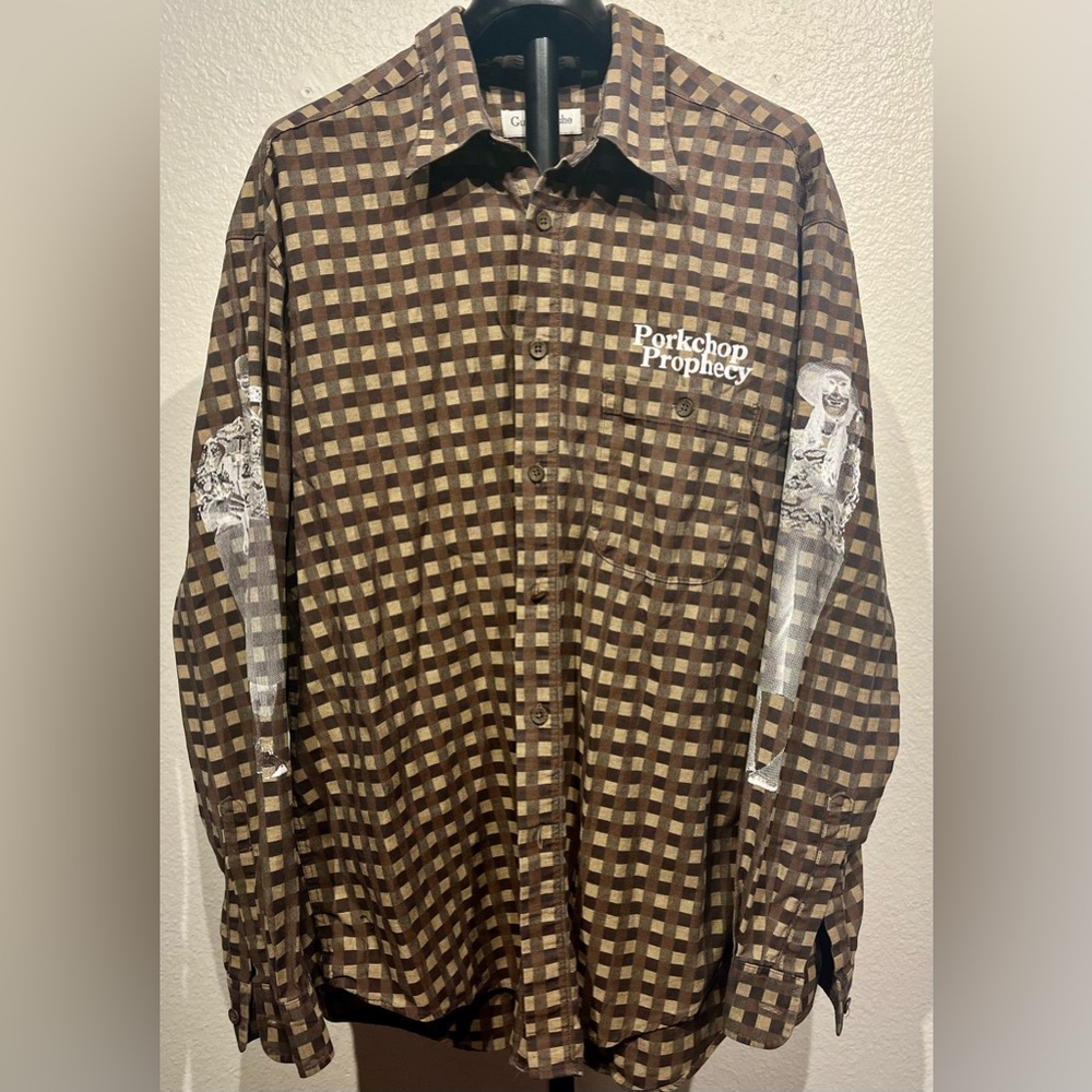 Vintage Guy Laroche Brown Checkered Button Up Shirt - Size XL (Men’s)